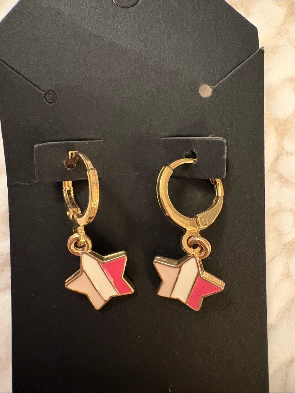 Gold Plated Pink & White Star Huggie Hoop Earrings | Y2K Enamel Dangle